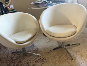 SWIVEL BUCKET CHAIRS WHITE FAUX LEATHER