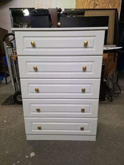 Modern White Small 5 Drawer Tallboy Dresser