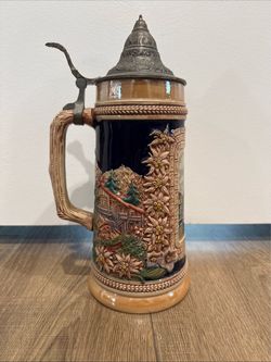 Vintage Gerz German Lidded Beer Stein Alpine Village Butzbach Germany, 1(contact info removed)