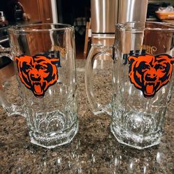 Chicago Bears Miller Lite 32oz Glass Beer Mugs - Pair