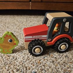Wooden Tractor With Chicken Figure