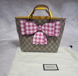 Gucci Gingham Ribbon Tote, Authentic 