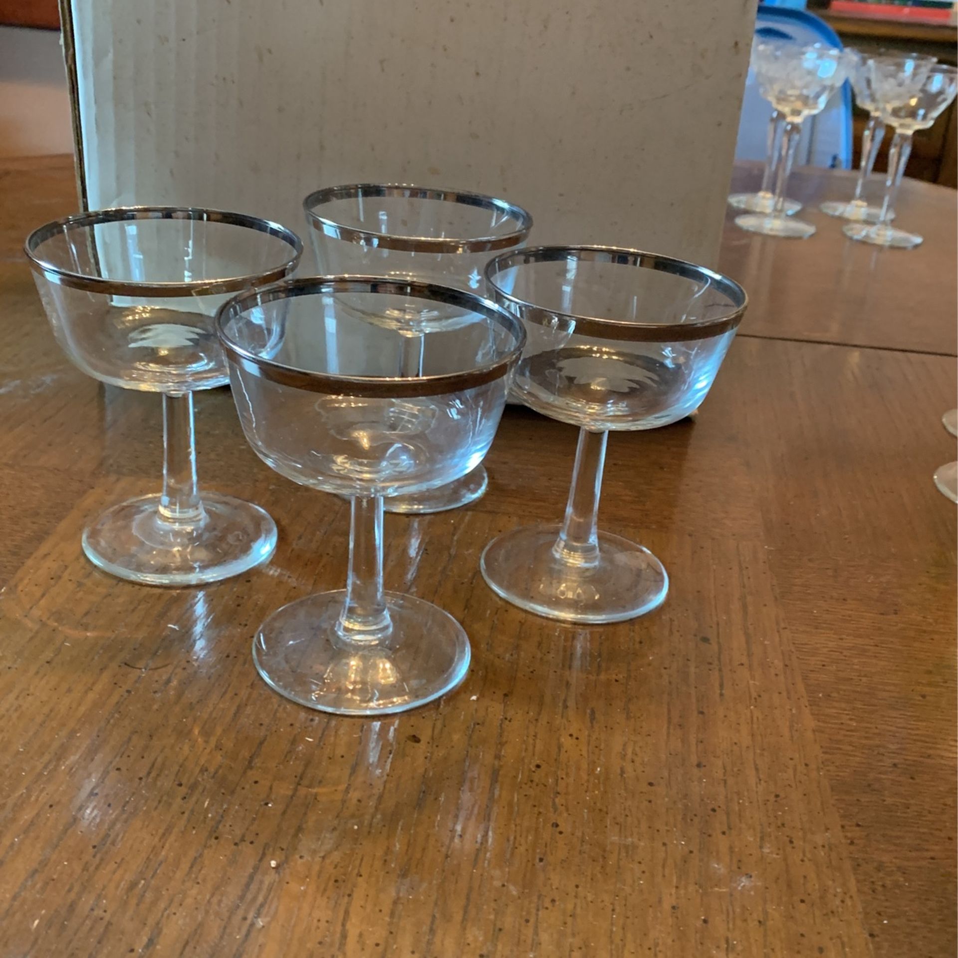 Vintage Silver Rimmed Cocktail Glasses From France