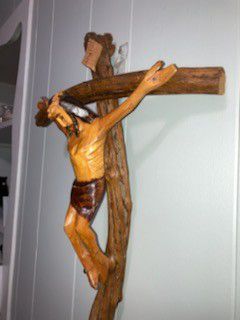 Vintage Hand Carved Crucifix Jesus 22in x 14in painted