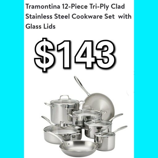 Tri-Ply Clad 12 Pc Stainless Steel Cookware Set with Glass Lids -  Tramontina US