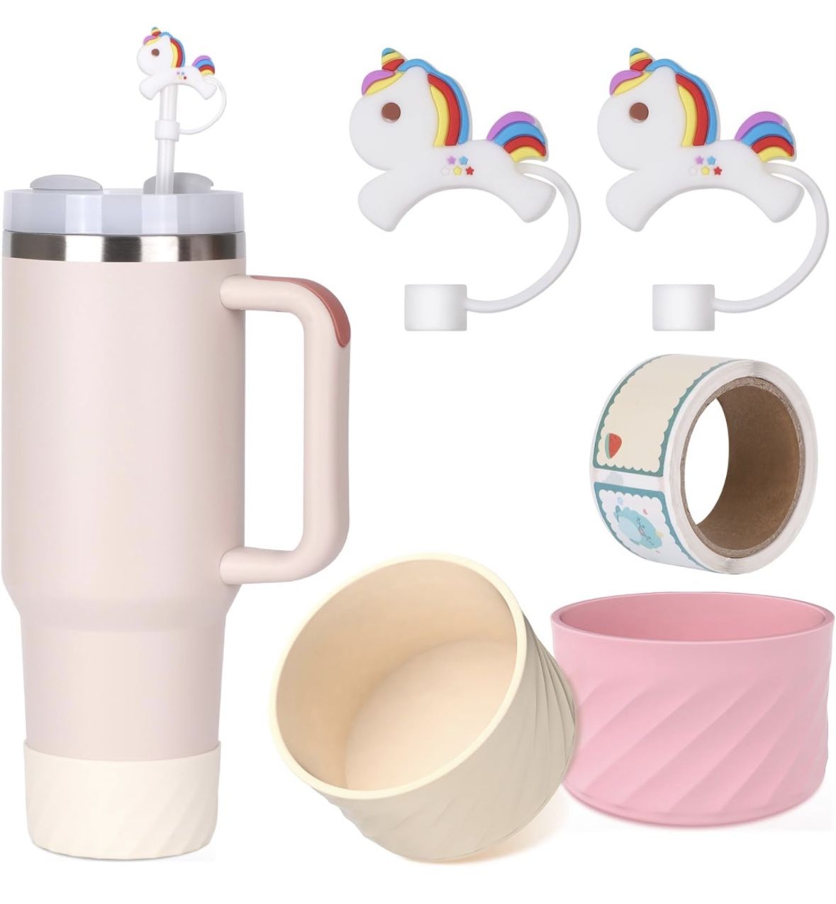 Unicorn straw cover for stanley 30 & 40 Oz | 10mm Food Grade Silicone Straw Topper for stanley accessories