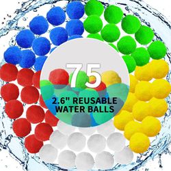 75 Pcs 2.6" Reusable Water Balls, Splash Balls for Summer Outdoor Fun Pool Toys and Water Toys, Water Balloons Fight Accessories for Pool Trampoline 