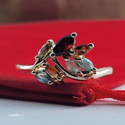 14K Yellow Gold Multi-Gemstone Cocktail Ring Size 8.25 - Solid Gold!/ Anillo de Oro con Piedras preciosas! 👌🎁Post Tags: Anillo de Oro
