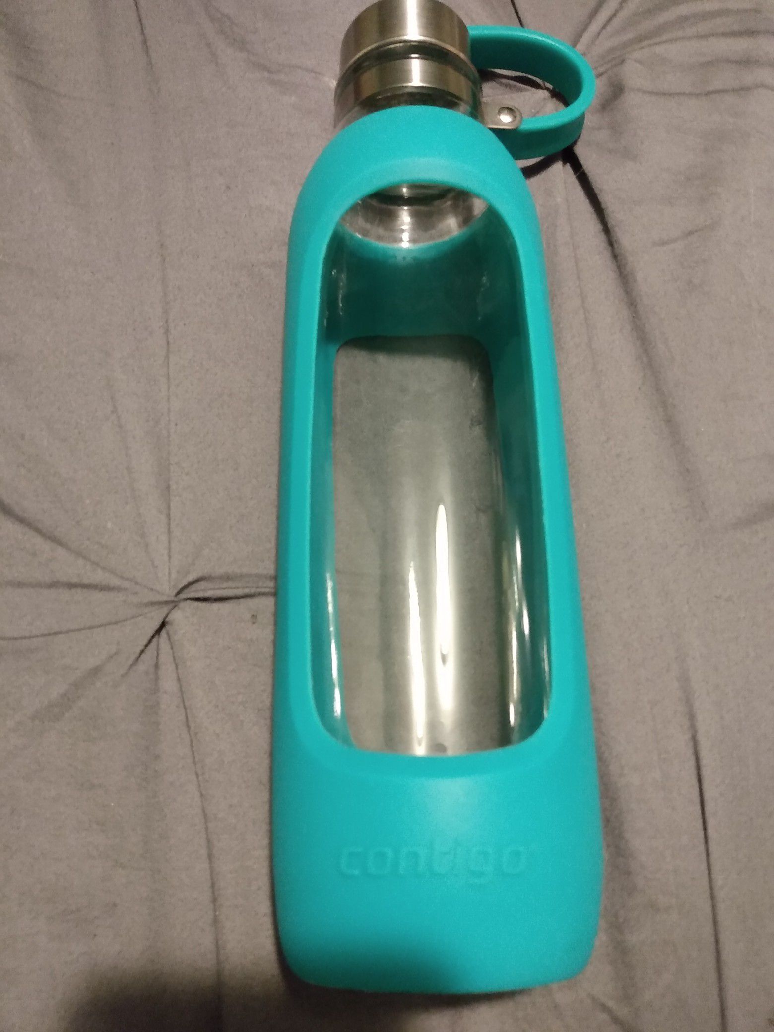Contigo glass water bottle with screw off top - teal