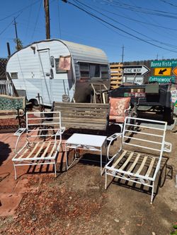 Vintage Metal Seating Set Chairs and Table