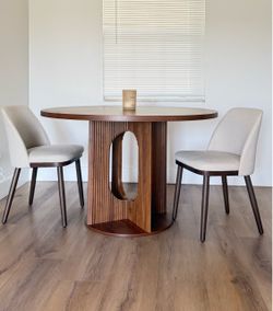 Modern Round Dining Table + 2 Upholstered Chairs