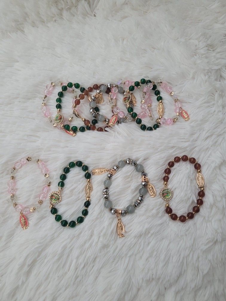 Our Lady Of Guadalupe, Glass Beaded Stretch Bracelet Bundle, 10 Pcs, NWOT 
