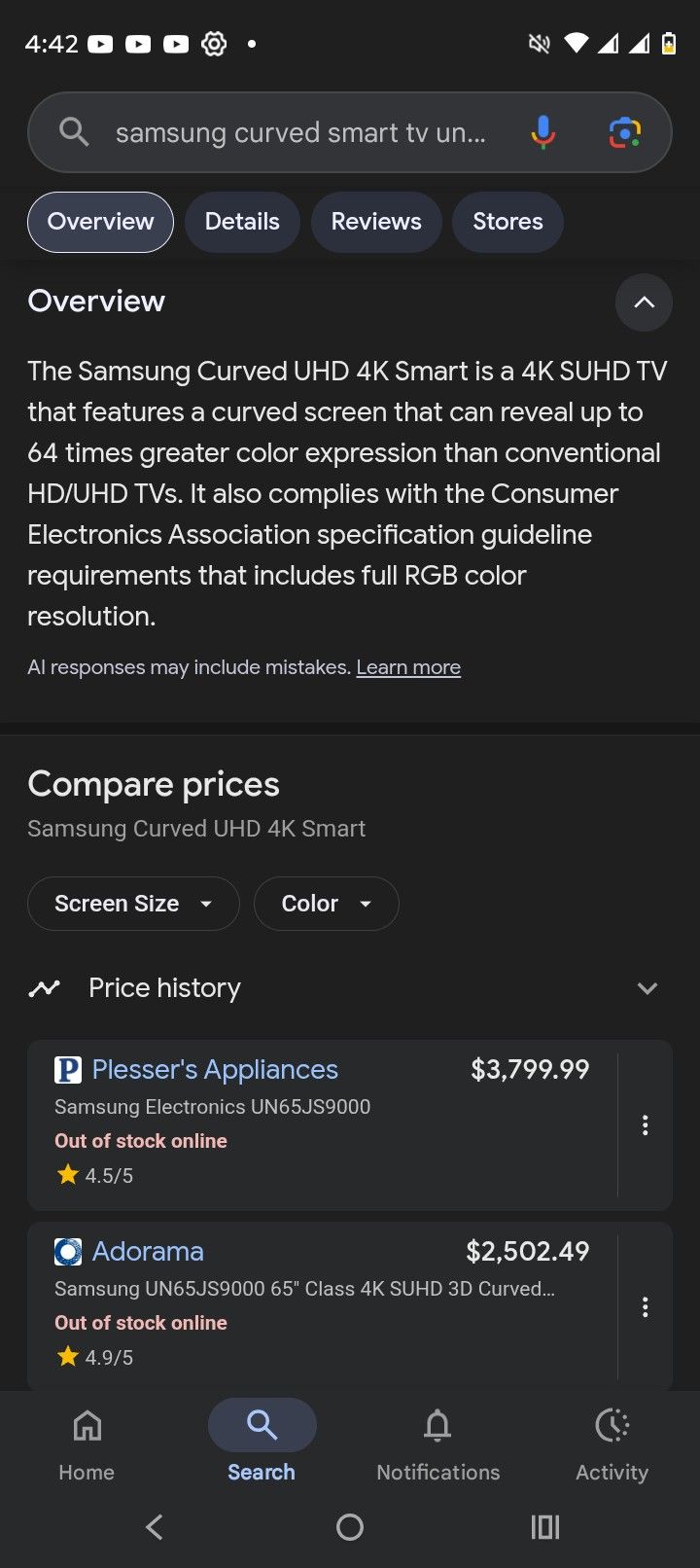 65in Samsung Curved Smart Tv