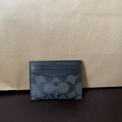 NEW COACH SIGNATURE MULTI CARD CASE Black / Grey Leather Credit Holder ID Wallet