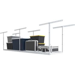 NEW White FLEXIMOUNTS 2x8 Overhead Garage Storage Rack, Heavy Duty Metal Garage Ceiling Storage Rack