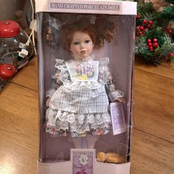 "NEW " Collectible Memories " April " Porcelain Doll W/Teddy Bear In Original Box Limited Collector's Edition 16" 