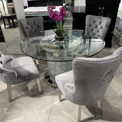 Modern Dining Set 🥳 Grey Velvet Chairs 