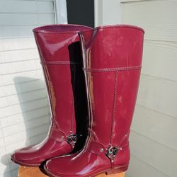 Like New Michael KORS FULTON HARNESS ICONIC MK SILVER Logo Tall RIDING BOOTS SHOES