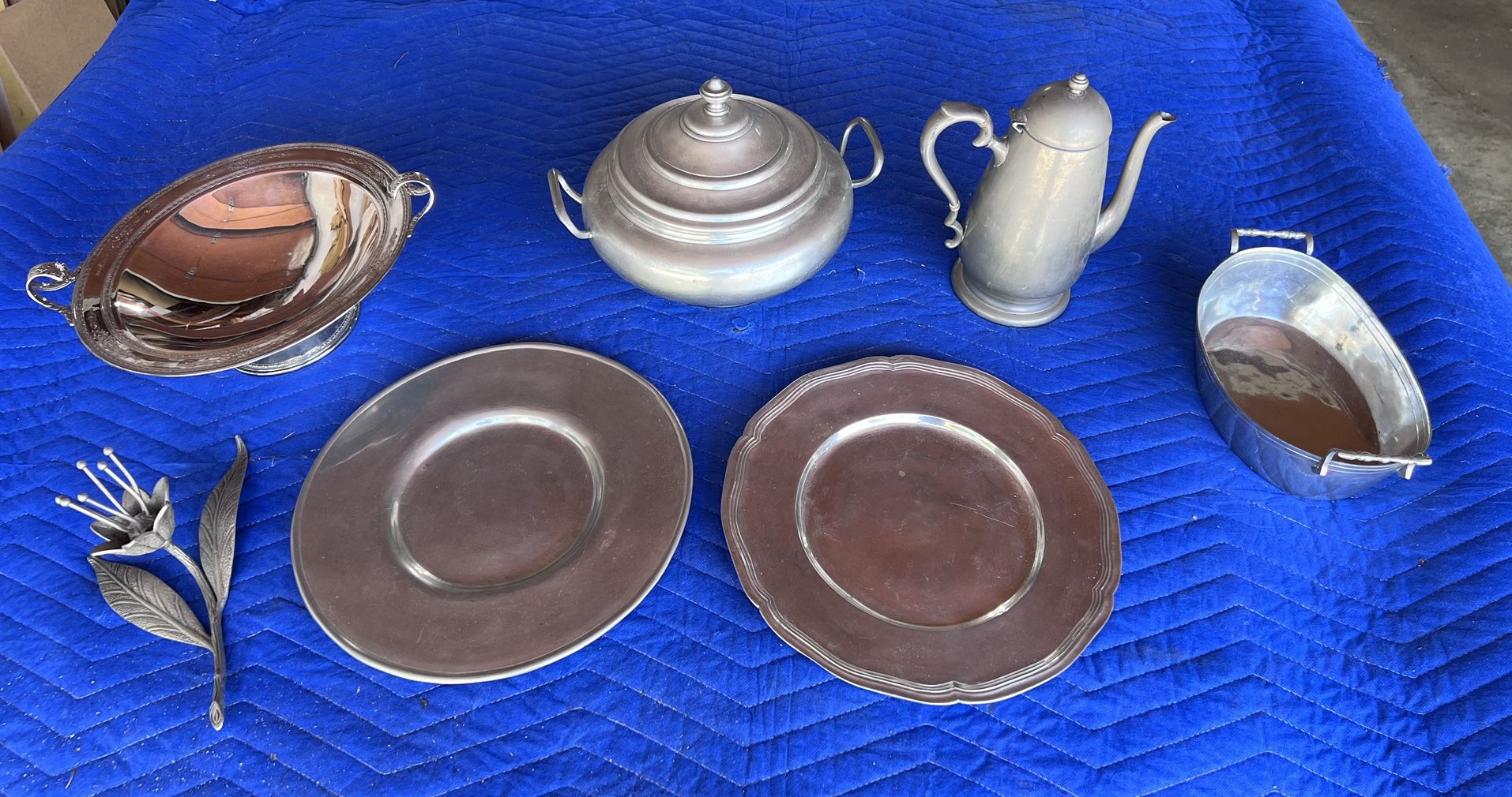 Antique Pewter & Silver Plated Dinnerware