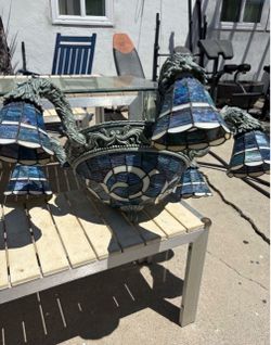 Tiffany-Style Stained Glass Chandelier with Dragon Arms