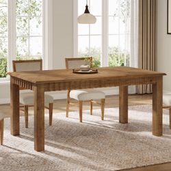 Solid Wood Dining Table For 6, 63 Inch Farmhouse Kitchen Table With Fluting Details  Brand new still in the box E638