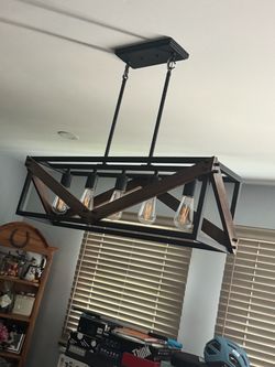 Barrington 5 -Light Distressed Black and Wood Tone Farmhouse Cage ceiling light