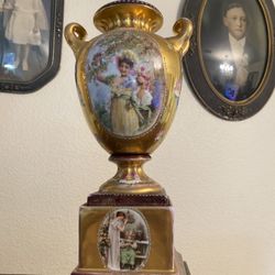 Pair Of Antique Hand-Painted Porcelain Urn Lamps 