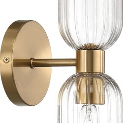 Josephine - Mid-Century Modern Metal and Clear Ribbed Glass Wall Light, Brushed Gold