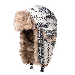 SA Nordic trapper fur lined earflap hat w chin buckle. One size fits most.