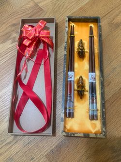 Decorative Wood Chopstick Gift Set | 2 Pairs + Mandarin Duck Chopstick Rests, Gift Box