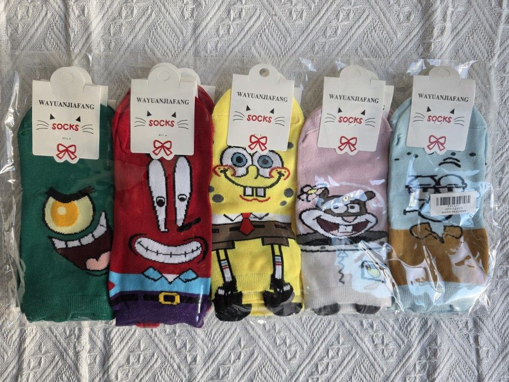 Spongebob Cartoon Kids Socks, Set Of 5