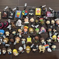 Lot of 90+ 3D Figural Keyrings / Bag Clips Horror Anime SpongeBob Pop Culture Marvel