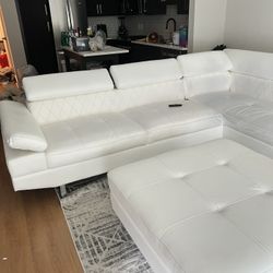 Price Cut - White Sectional With Ottoman