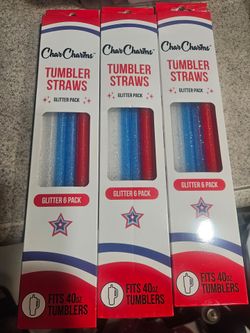 3 PACK RED BLUE & WHITE TUMBLER GLITTER STRAWS