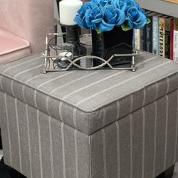 Brand New In Box Threshold Gray Stripped Storage Ottoman/Cube