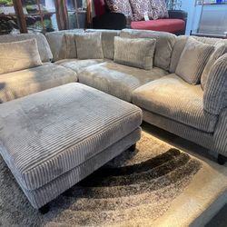 Brand New Corduroy Sectional & Ottoman