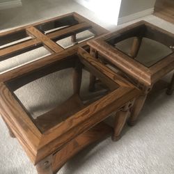 Solid Oak Coffee Table And 2 End Tables