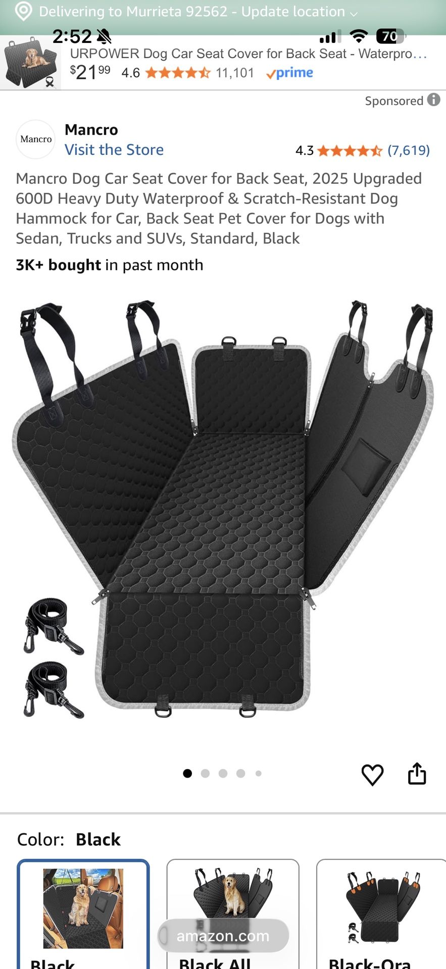 Car BackSeat Cover For Pet Hair 