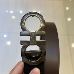 Matte double-sided buckle cowhide leather belt men's black width 3.5cm