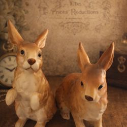 A Pair of Brown Vintage Bunny Figurines – H6664 