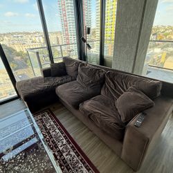 🛋️ Modern Chocolate Brown Sectional w/ Built-In Twin Bed – Excellent Condition