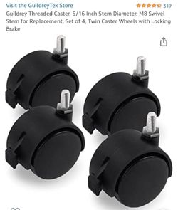 Guildrey Threaded Caster, 5/16 Inch Stem Diameter, M8 Swivel Stem for Replacement, Set of 4, Twin Caster Wheels with Locking Brake