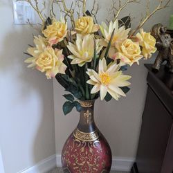 Large Antique Floor Vase With Flowers