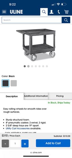 Uline Utility Cart 45 x 25 x 37", Black