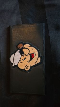 Vintage Popeye Wimpy Embroidered Genuine Leather Checkbook Cover Wallet
