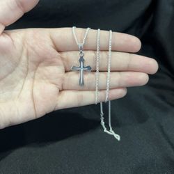 925 Sterling Silver Girls Womens Boys Small Plain Cross & Curb Chain