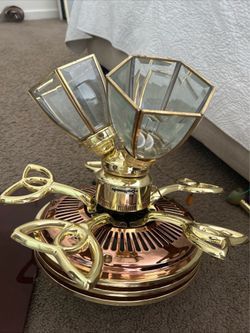 Vintage Craftmade Ceiling Fan Motor & Brass Glass Light Kit Assembly