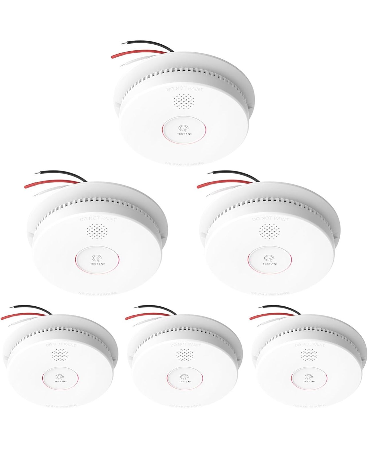 Hardwired Interconnected Smoke Detectors,Photoelectric Smoke Alarm with 9V Battery, 6-Pack