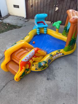 Swimming Pool Inflatable Dinosaur Play Center Outdoor Playhouse Inflatable Water Park with Kid Pool Slide