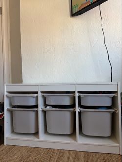 IKEA TOY STORAGE WHITE WITH GREY BUCKETS